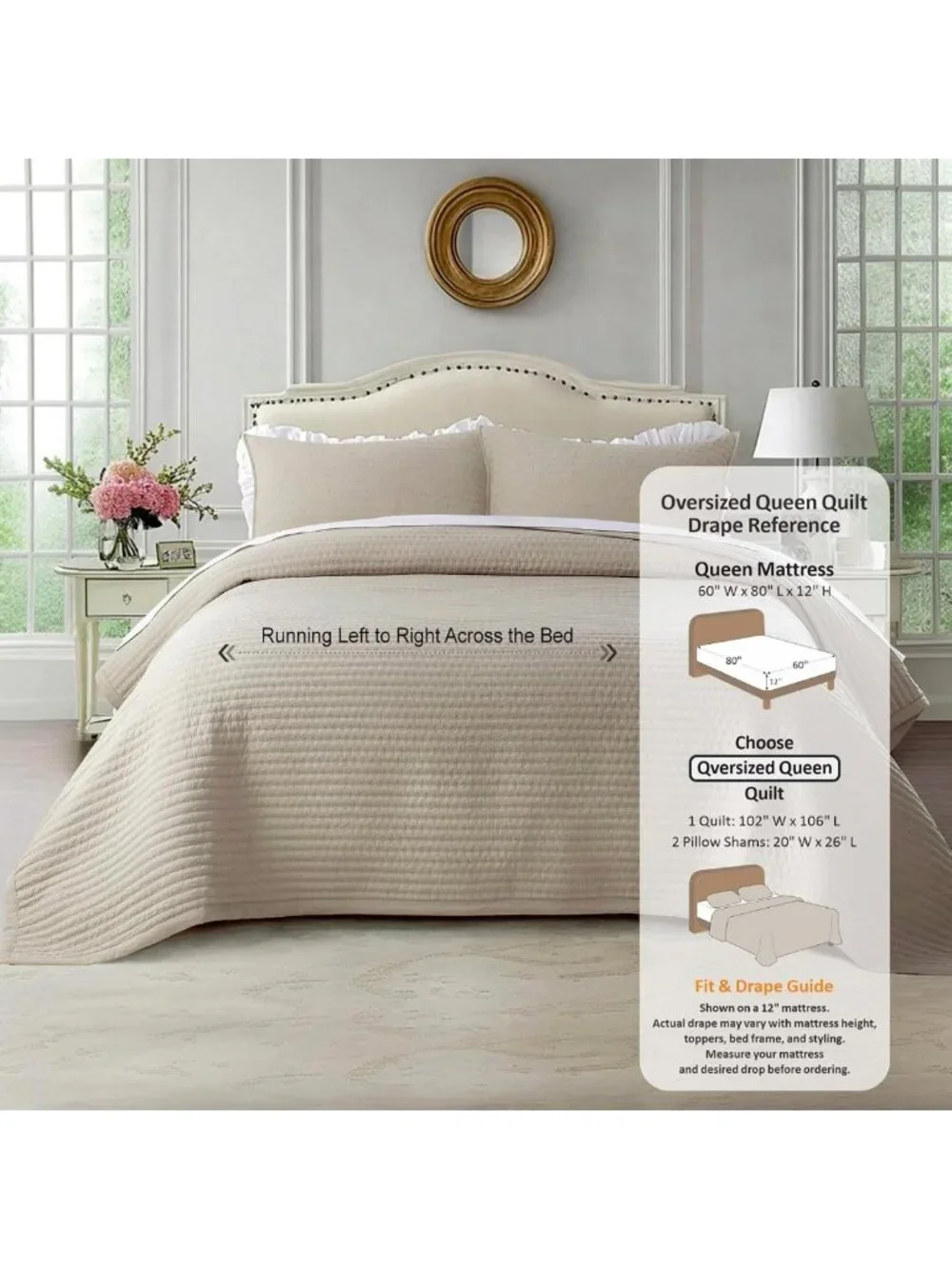 Soft Lightweight Oversized Queen Quilt Set 102x106, Cozy 3-Layer Bedding